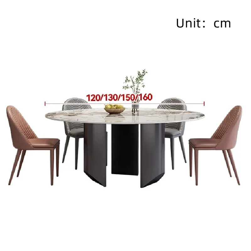 Italian Luxury Sintered Stone Round Dinning Table Set For 6 With Turntable Household Carbon Steel Base Restaurant Dining Table