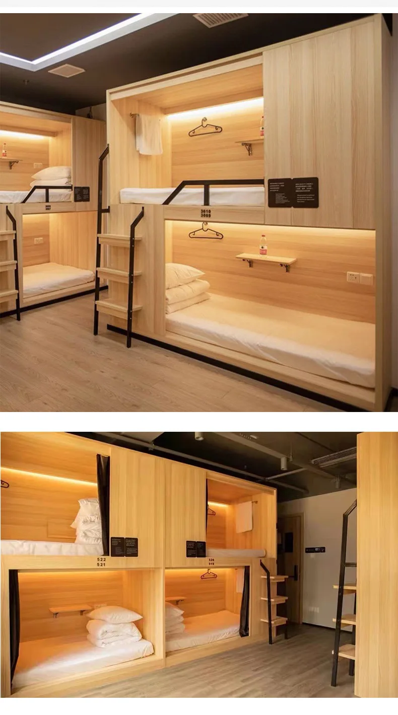 product minjun furniture space capsule bunk bed company employee university dormitory double layer solid wood full package high low bed-2