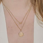 Sterling Silver Pendant Vintage Style 925 Sterling Silver Sun Beam Engraved Coin Diamond Pendant Necklace