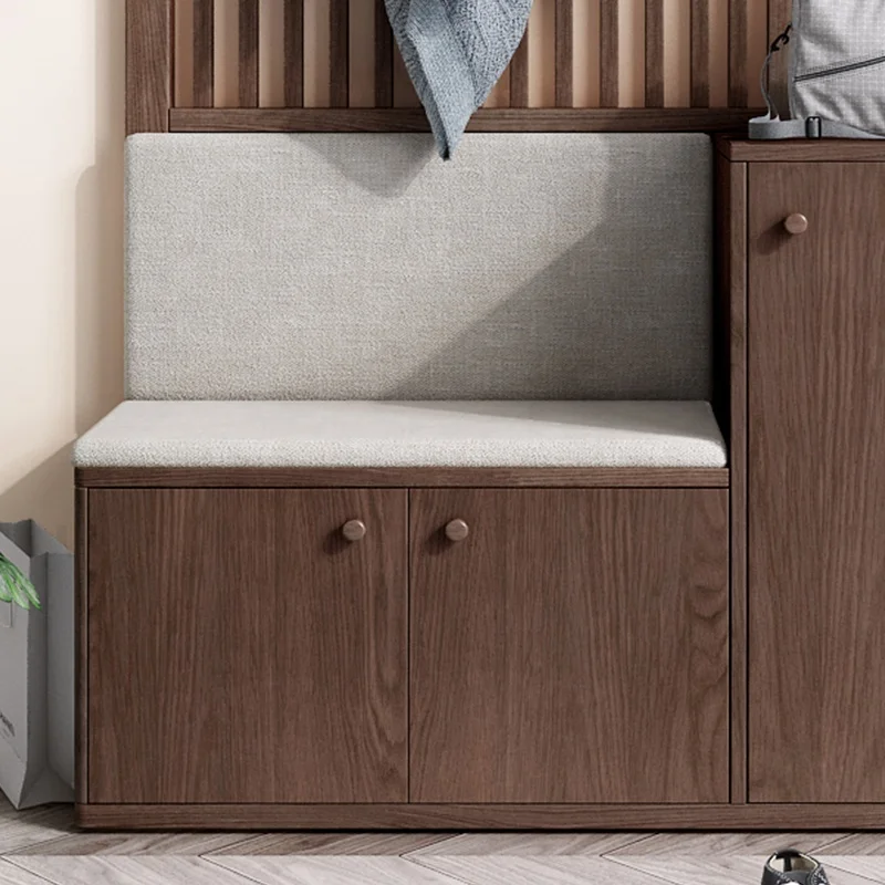 Modern Walnut Wood Coat Rack Design Living Room Storage Entrance Shoe Cabinet Furniture