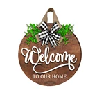 Wooden Welcome Door Sign Round Welcome Sign For Front Door With Buffalo Plaid Ribbon Wooden Welcome Sign