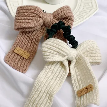 Korean Style New Autumn And Winter Wool Braided Large Bow Hair Tie Girl Keep Warm Knit Elegant Temperament Bow Hair Claw Clip