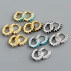 Earring EH1215 Tiny Huggie Pave Diamond Gold Plated Opal Turquoise Hoop Earring