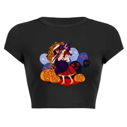 Stock halloween girl short  t-shirt funny dark punk rock babes crop print cotton women OEM 100% Cotton T Shirts