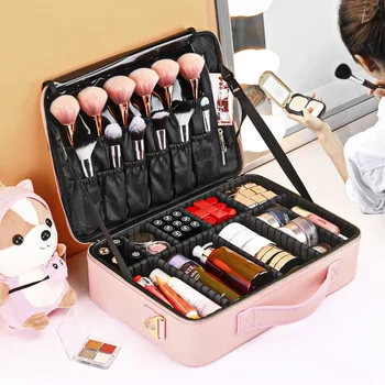 New Professional Pink Make up Organizer Travel Beauty Cosmetic Case For Make Up Storage Bag Makeup Artist Suitcase