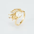 Yellow Gold Rings Classic Design Yellow Gold Plating Micro Paved Diamond Feather Leaf Shape Finger Rings For Women