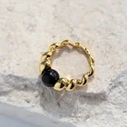 Ring Rings Plated Ring Wholesale Fashion Simple 18k Gold Plated Personality Tiger's Eye Black Agate Stone Thread Ring