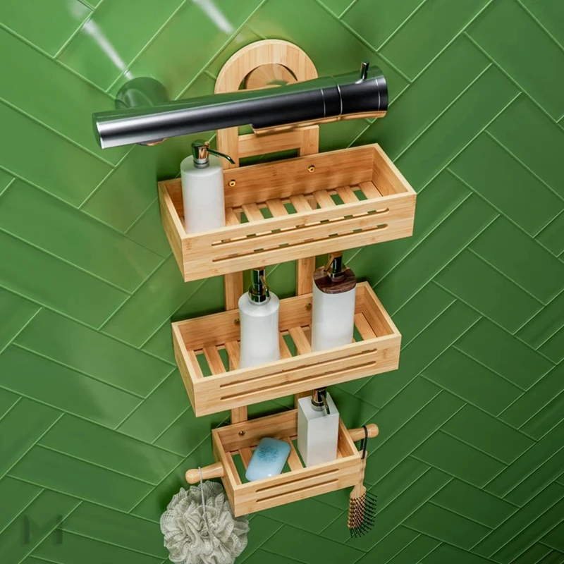 Tier Bamboo Hanging Shower Caddy Rustproof Made From Natural Bamboo