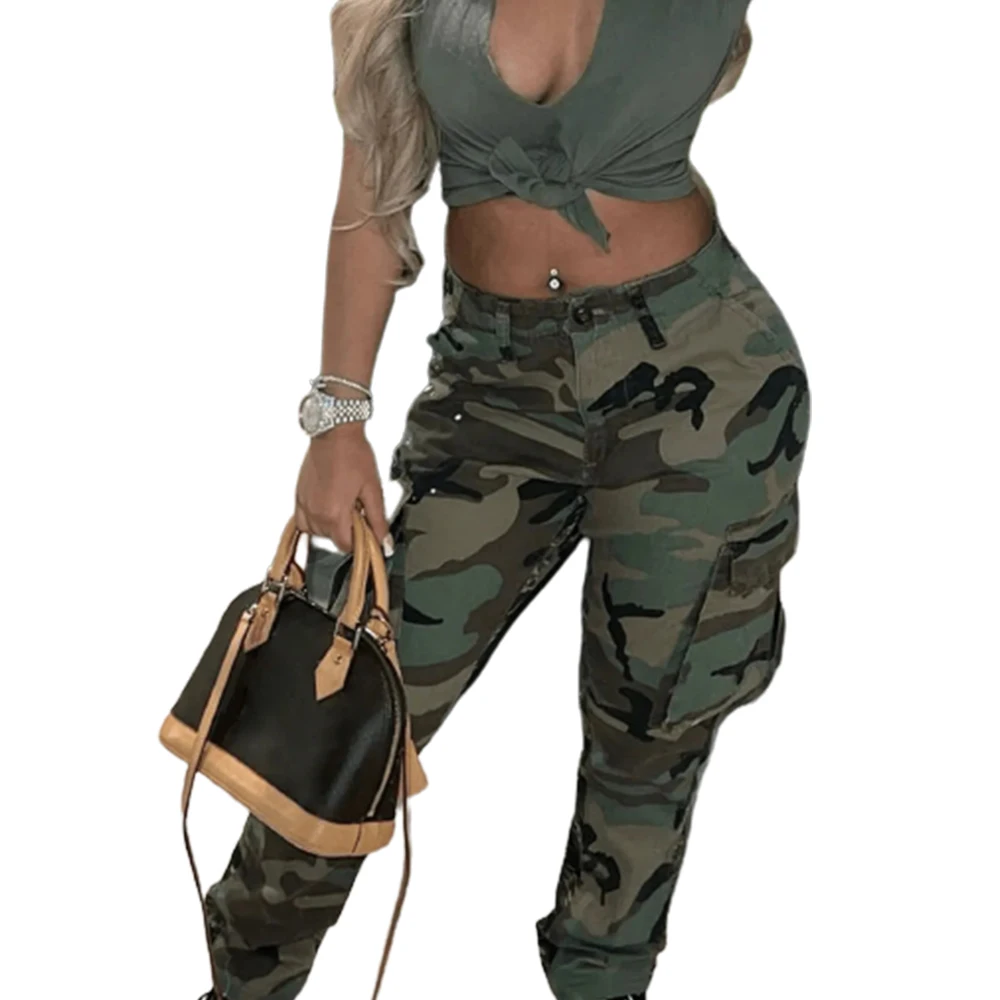 Hot Sale Plus Size Women's Casual Sports Camouflage Print Pants Low Waist Street Jeans Breathable Hip Hop Washed Techniques factory