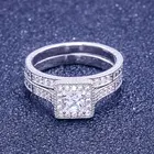 Silver Blue Ring Silver SKA High Quality 925 Silver Blue Sapphire Diamond Ring Stacking Bridal Ring Couple Wedding Ring Set