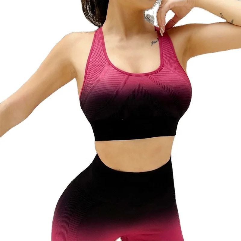 Sports Fitness Yoga Clothing Women's Backless Underwear Shorts Gradient Running Set Underwear Gathering Bra