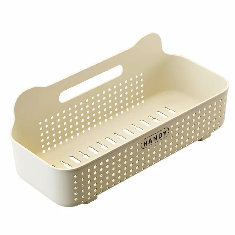 Modern Plastic Storage Basket with Wall-Mounted Rack Rectangle Shape for Daily Use in Kitchen and Bathroom