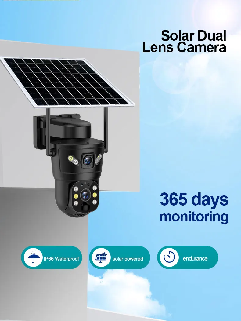 V380 pro 6MP户外无线摄像头ptz太阳能家用防水安全电池供电无线4g高清sim卡摄像头监控