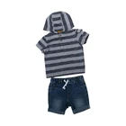 Baby Cotton Set Baby Striped 100% Cotton Hoodie Jean Shorts Set Baby Clothes Cotton Suit