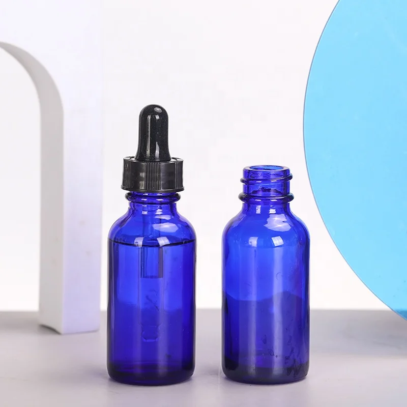 Wholesale 1oz 30ml Mini Empty Cobalt Blue Color Skincare Essential Oil Round Boston Glass Dropper Bottle For Oil