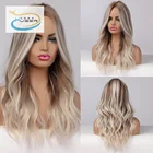 Color Hair Middle Slit Light Golden Mixed Color Long Wavy Hair Rose Elastic Net Hat