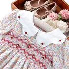 Summer Wholesale Cotton Flower Floral Big Girls Maxi Dresses Children Smocked Clothing Vintage C41283