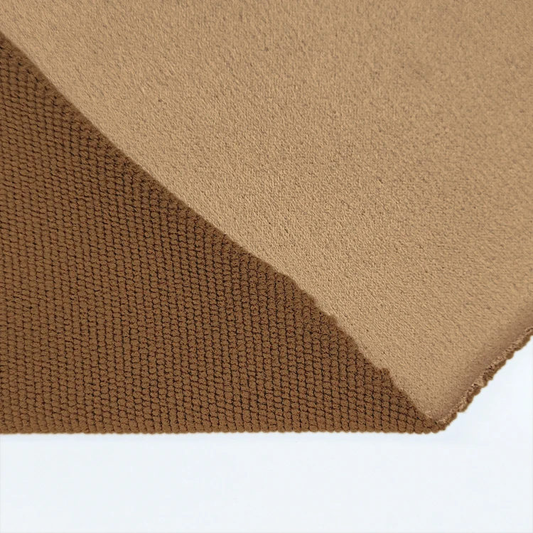 Soft Hand Feel Knitted Suede Fabric 86 Polyester 14 Sorona Material Solid Terry Fabric for Cloth manufacture
