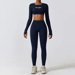 Factory Directly Sale Long Sleeves Crop Top 3pcs Workout Yoga Sets Comfortable Gym Fitness Sets Quick Dry Sport Women Clothes