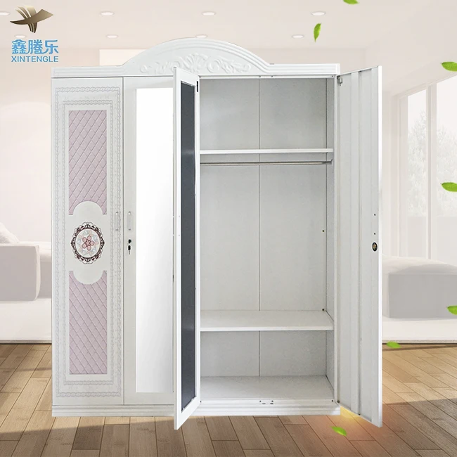 Guangzhou Foshan Factory's 4-Door Steel Wardrobe Mirror Kids Children's Bedroom Furniture Cute Pattern Cloth Baby Cheap Lemari