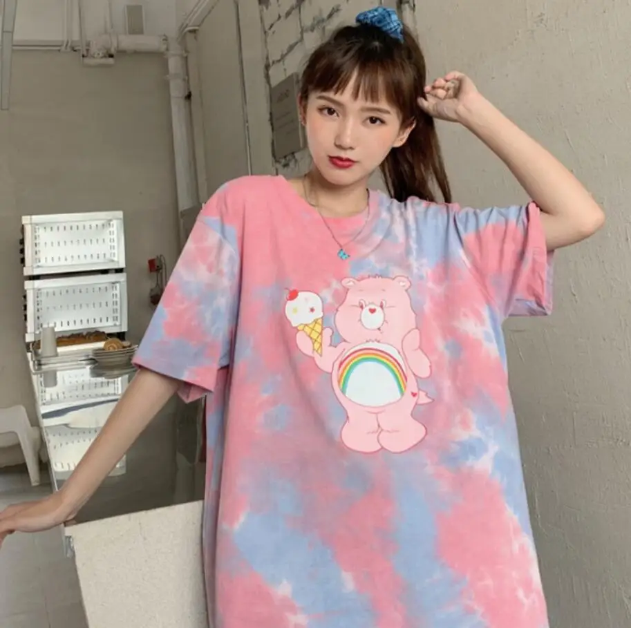 Women Tie Dye Print Loose T Shirts Home 