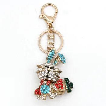 Crystal Rabbit Bunny Carrot Key Chain Bag Accessories For Car Women Keychain Rhinestone Animal Key Ring Children Charm Gift