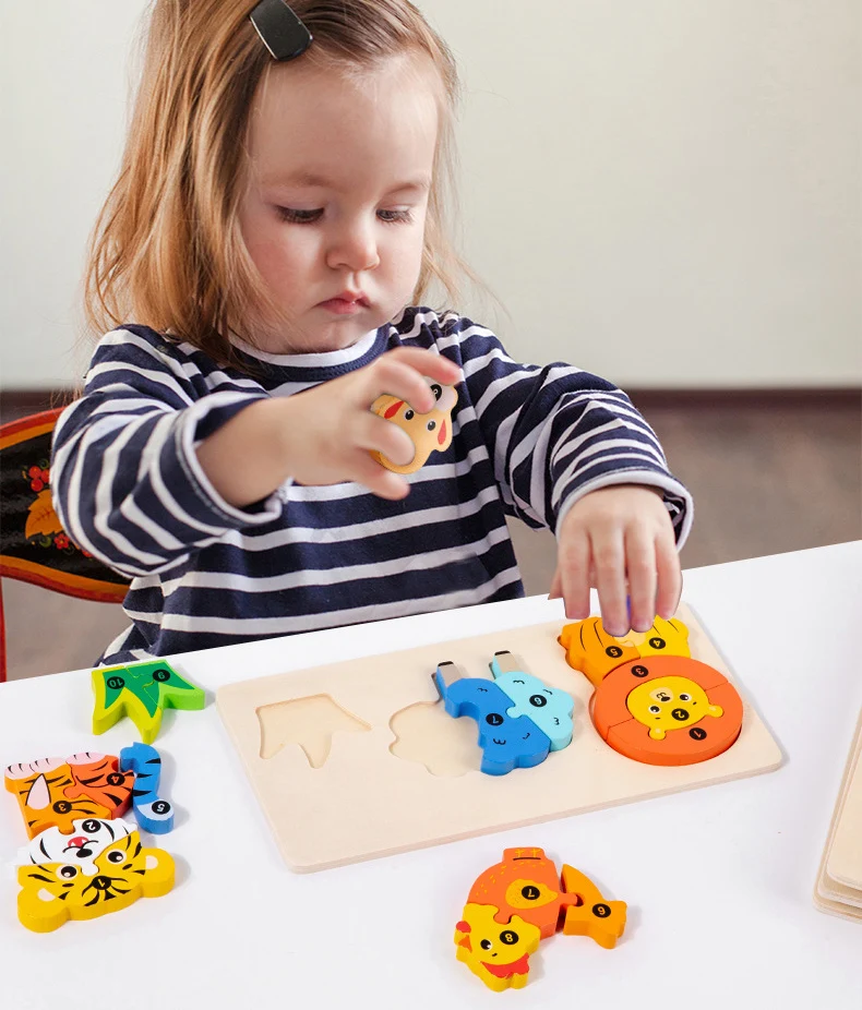 Puzzles éducatifs en bois Montessori pour l'apprentissage des tout-petits âgés de 1 à 3 ans, cadeau d'anniversaire pour enfants, jouet chaîne alimentaire, Puzzle animal, usine