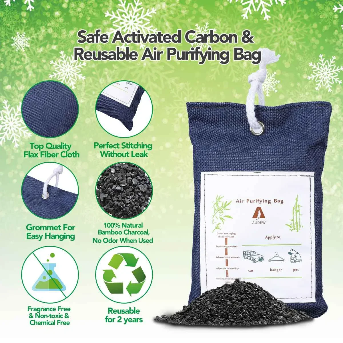 6 Pack Bamboo Activated Charcoal Air Purifier Bag Eliminating Odor Mold