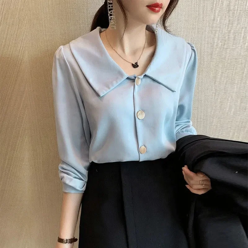 High quality wholesale 2024 women's shirt four seasons new long sleeve V-neck women's blouse blouse loose women's shirt