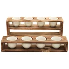 Planter White Plant Rustic Burnt Wood Tiered Succulent Planter Stand With 8 Mini White Ceramic Plant Pots