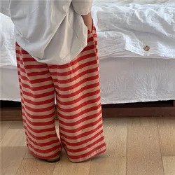 Girls Pants 2023 Summer New Casual Cotton Striped Girl's Wide Leg Pants