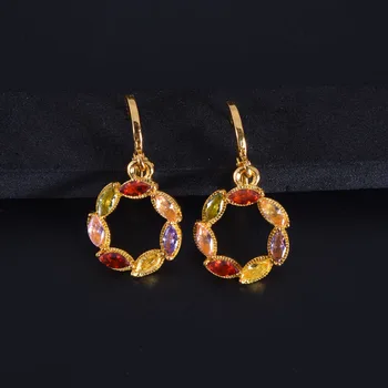 20154-8-1 Fashion Luxury Female White Colorful Zircon Dangle Earrings Gold Color Flower Dangle Earrings For Women Jewelry