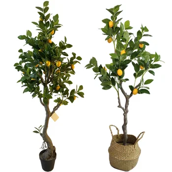 Wholesale Indoor Home and Tabletop Decor Plastic Fake Potted Faux Yellow Fruit Citrus Plant Trees 5ft Artificial Lemon Tree