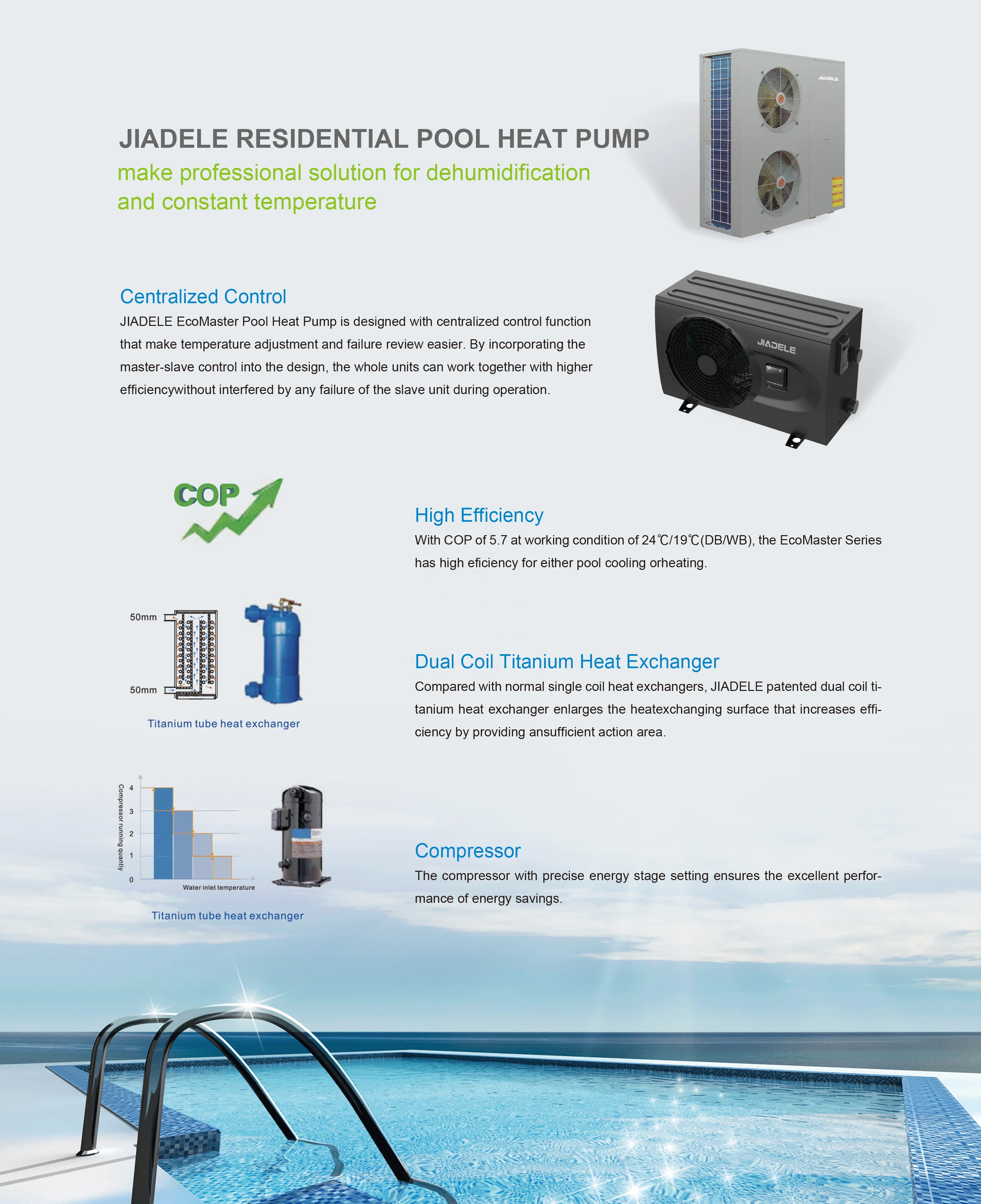 Source Pool Heat Pump, JIADELE, R32, Solar, Stainless - detail 14