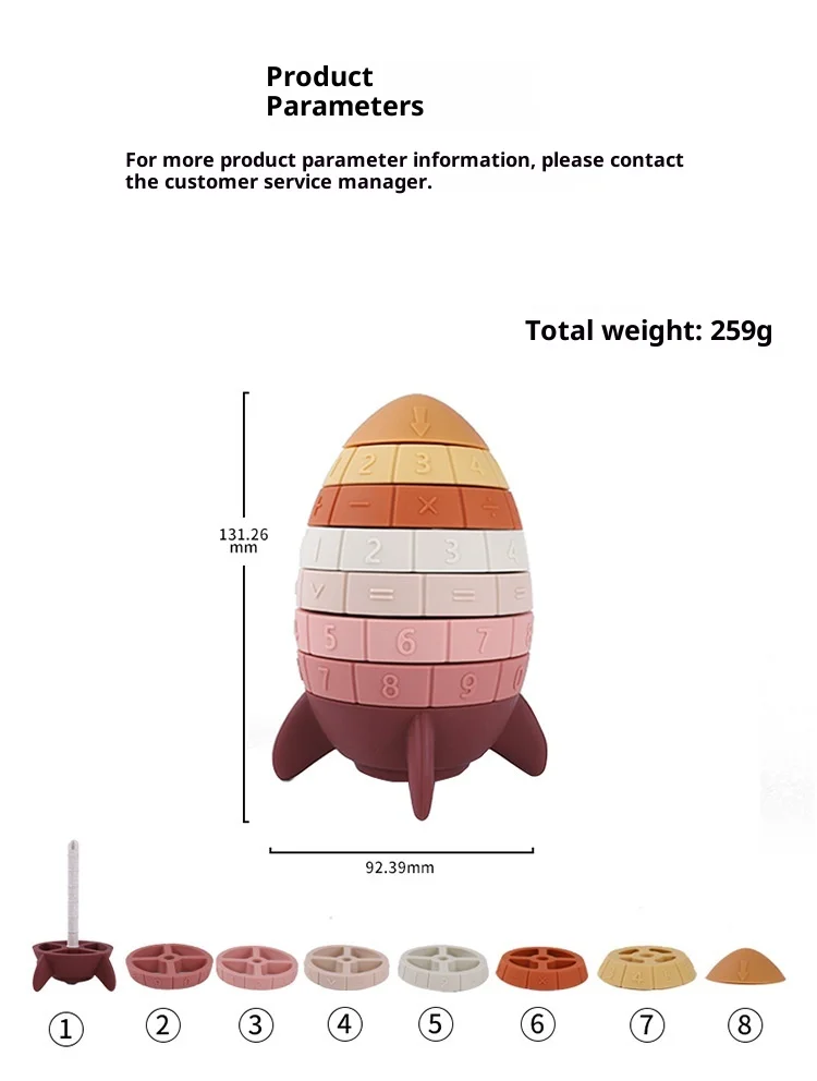 Rainbow Rocket Stacking Block Set Soft Eco-Friendly Silicone Educational Toy for 5-7 Years manufacture