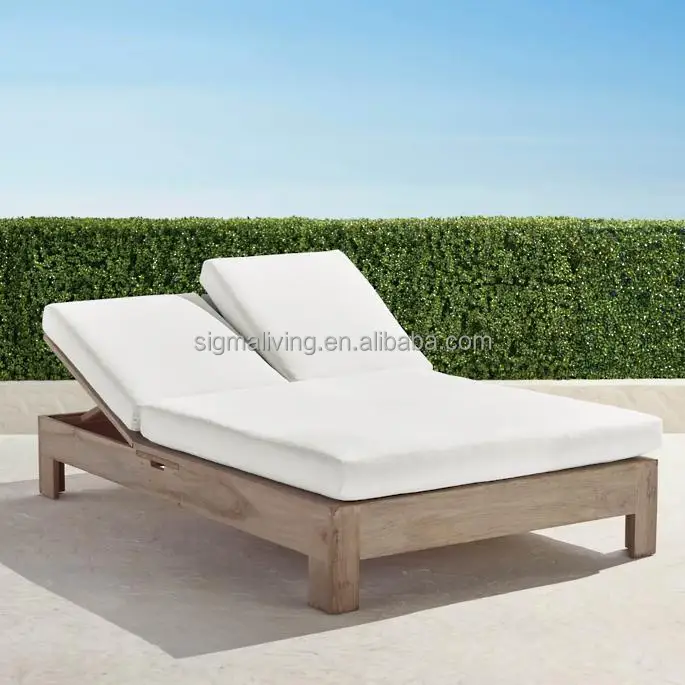 Outdoor swimming poo bed furniture weathered teak double chaise