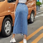 Long Skirts Vintage Casual Blue Denim Straight Midi Long Women's Split Jean Skirts Summer