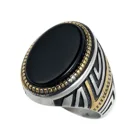 Ring Black Gem Men's Fashion Retro Ellipse Oval Turquoise Ring Titanium Steel Ring Black Gem Ring Gift