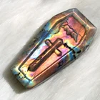 Labradorite Carving Hand Carved Natural Pink Purple Flash Labradorite Crystal Coffin