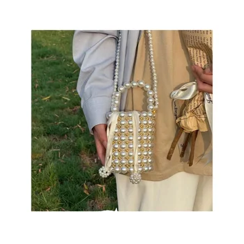 Wholesale handmade beaded handbag women clutch purse acrylic lady pearl bag