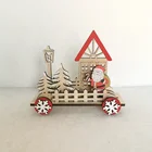 Ornament Kids DIY Christmas Gift Wooden Christmas Mini Car Pulls Santa Elk Penguin Home Desktop Ornament