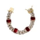 Bracelet Bling Jewelry Men Hip Hop Micro Pave Aaaaa Cz Diamonds 12mm Copper Miami Cuban Chain Link Ruby Bracelet
