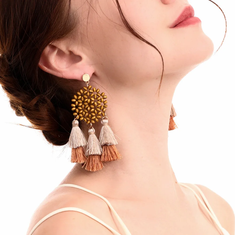 beaded tassel drop earrings