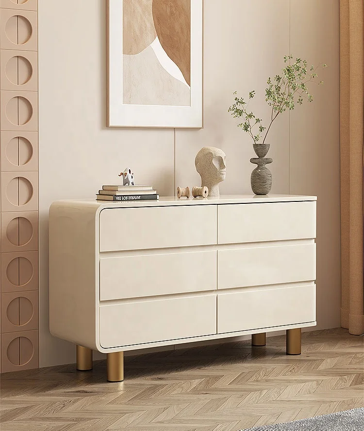 Light luxury cream white baking paint modern simple chest of drawers Bedroom storage cabinet against the wall