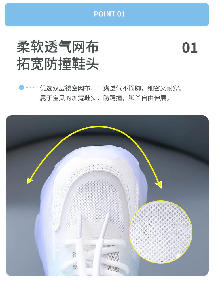 High Quality LED Light Children's Court Sneakers Breathable Lightweight Mesh Shoes for Boys and Girls Daddy Shoes details