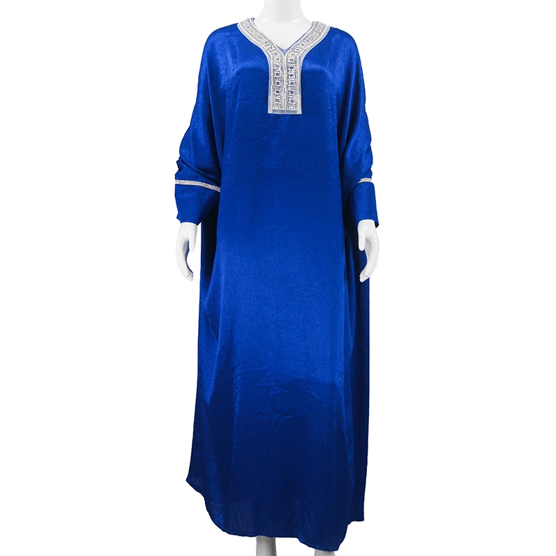 Wholesale Summer Islamic Clothing Breathable Embroidered Muslim Women's V Neck Kaftan Long Dress details
