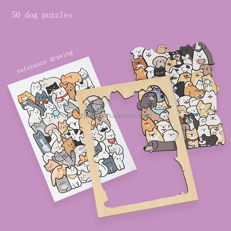 Kustom 3 In 1 Hewan Puzzle Kayu Mainan Jigsaw Panda Kucing Anjing Puzzle Pendidikan untuk Anak Laki-laki Perempuan Hadiah Dekorasi Natal Detail