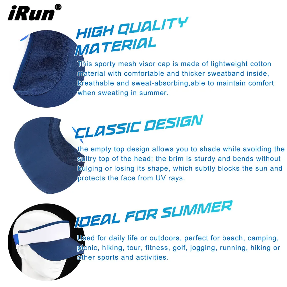 iRun Summer Breathable Sun Hats Fluorescent Color Sport Topless Empty Sun Visor Cap Sea Beach Casual Sport Flexible Cap