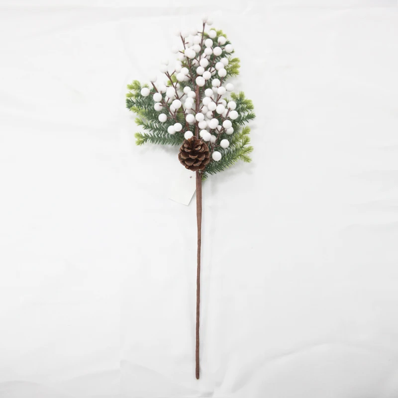 China handmade home decor artificial flower wholesale for Christmas w/white berry, w/pine & leaf stem bunches