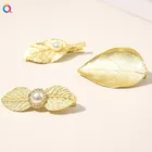 Alloy Clip Girls Decorate Pearl Glod Plating Leaf Shape Alligator Hair Alloy Hair Clip